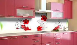 Кухонний фартух Гібіскус і чашки вінілова наклейка для кухні ПВХ Квіти Білий 60х200 см Happy Pocket Z181314