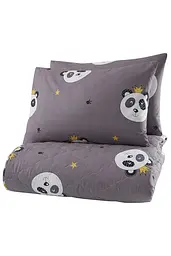 Покривало стьобане з наволочками Enlora Home - Kral Panda Gri сірий 240x225