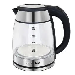 Електрочайник Liberton LEK-6833, Black, 1500W, 1.8л, скло+нерж.сталь, дисковий, індикатор рівня води, захист від перегріву, відключення за відсутності води