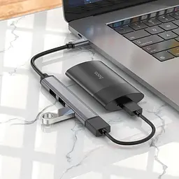 Мульти адаптер хаб Hoco HB26 4в1 Type-C to USB 3.0 F/ 3 USB 2.0 F 0.13 м темно-сріблястий - мініатюра 2