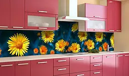 Вініловий кухонний фартух Яскрава Календула наклейка для кухні ПВХ Квіти Помаранчевий Happy Pocket Z181793 - мініатюра 2