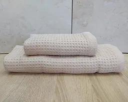 Набір турецьких вафельних рушників 50х90+70х140 Mercan Beige - мініатюра 1