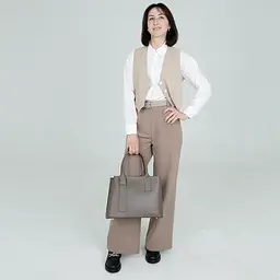 Сумка жіноча шкіряна ділова Virginia Conti 02816_L з 2 ручками темний тауп - мініатюра 5