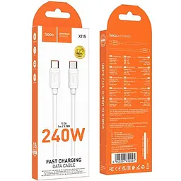 Cable Type-C/Type-C HOCO X115 240W 1m (круглий) White - мініатюра 4