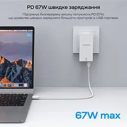 Мережевий зарядний пристрій Choetech PD6011 Ultra thin PD67W GAN A+C White (43-00155) - мініатюра 6