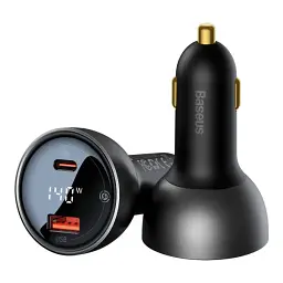 Автомобільний зарядний пристрій Baseus Digital Display PD3.1 Dual Fast Charger Car Charger USB+Type-C 140W Set CGZX070001 Black - мініатюра 3