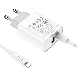 Зарядний пристрій Hoco C80A USB/ Type-C QC PD 20W білий + кабель Type-C to Lightning - мініатюра 4