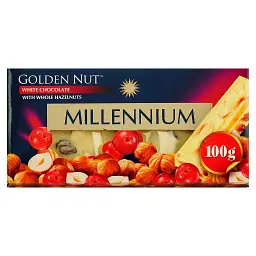 Шоколад Millennium Gold білий з цілісним горіхом та журавлиною 100 г - мініатюра 1
