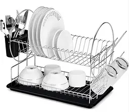 Сушарка для посуду Dish Rack WL-2605 двоярусна з піддоном та відсіком для приладів - мініатюра 2