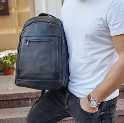 Шкіряний чоловічий рюкзак для ноутбука та поїздок чорний Tiding Bag D3-93438 - мініатюра 7
