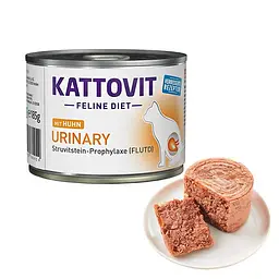 Повнораціонний вологий лікувальний вологий корм Kattovit Urinary для котів із захворюваннями МКХ, з куркою, 185 г (78045)