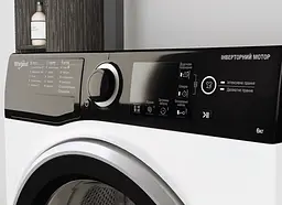 Пральна машина Whirlpool фронтальна, 6кг, 1200, A+++, 43см, дисплей, інвертор, люк чорний, білий (WRBSB6228BUA) - мініатюра 2