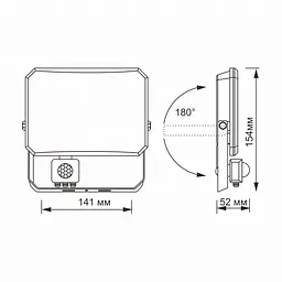 LED прожектор VIDEX F3 30W 5000K з датчиком руху 220V Black (VLE-F3-0305B-S) - мініатюра 6