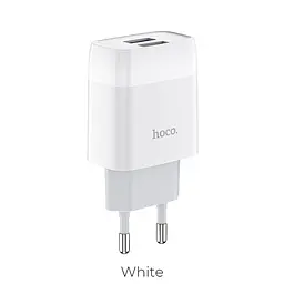 Адаптер мережевий Hoco Glorious C73A на 2 USB-порти сам блок білий - мініатюра 2