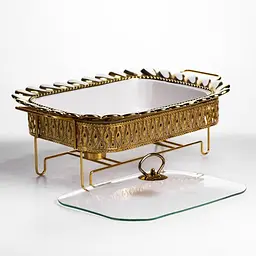 Мармітниця порцелянова Yiwu Tiffany 2 л квадратна зі скляною кришкою на металевій підставці 38х30х7 см з підігрівом для перших страв SX42-3 - мініатюра 6