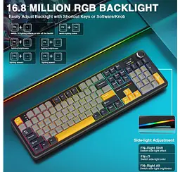 Механічна ігрова клавіатура AULA F-108-Pro Wireless Gasket Keyboard Reaper Switch, 2.4G, BT, Black - мініатюра 11