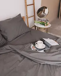 Постельное белье полуторное Dushka Home Вареный хлопок 20468 160х215 см темно-серое - миниатюра 10