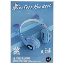 Дитячі навушники Cat MZ-023 Bluetooth RGB підсвічування FM microSD з котячими вушками синій - мініатюра 5