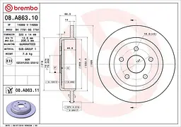 Диск тормозной невентилированный Jeep Grand Cherokee III, Commander 04-11г Brembo ( 08.A863.11 )