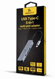 Хаб USB Cablexpert "5-in-1", Grey, Type-C 3.1 - 1xType-C (87 Вт) / 1xUSB 3.1 / 1xUSB 2.0 / HDMI 4K / 3.5 мм, кабель 15 см, алюмінієвий корпус (A-CM-COMBO5-02) - мініатюра 2