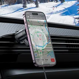 Кріплення для телефонa Hoco HW6 Vision metal magnetic wireless fast charging car holderair outlet чорний - мініатюра 2