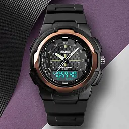 Чоловічий спортивний годинник Skmei 1454 Чорний із золотим - мініатюра 4