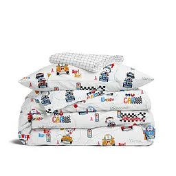 Дитяча постільна білизна в ліжечко TEDDY DRIVER CS2, червоний (TeddyDrivepColor_CellGreyWhite_140)