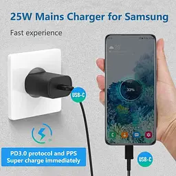 Зарядний пристрій і штекер Samsung USB Type C, 25 Вт PD3.0&PPS Настінний зарядний пристрій із 3.3-футовим адаптером - мініатюра 2