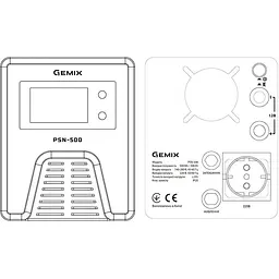 ДБЖ Gemix PSN-500, 500VA/300W 12V/220V, 15А, 1xSchuko, без АКБ - мініатюра 4