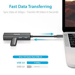 Хаб USB 3.1 -> 3хUSB 3.0+RJ45(1000M) Ethernet 4 in 1 Hub Choetech - мініатюра 3