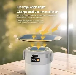 Кемпінговий ліхтар 2-в-1 на сонячній батареї та USB, 360° LED, з підвісом і дисплеєм заряду - мініатюра 7