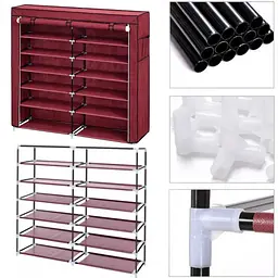 Бордова тканинна шафа для зберігання взуття Shoe Cabinet 118х30х120 см - мініатюра 5