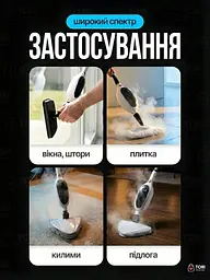 Універсальна парова швабра-пароочисник 2-в-1 багатофункціональна з 8 насадками для миття підлоги та поверхонь 1300 W, Біла - мініатюра 4