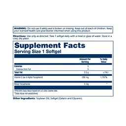 Вітамін E з токоферолами Vitamin E d-Alpha Tocopherol 268mg - 50 softgels - мініатюра 2