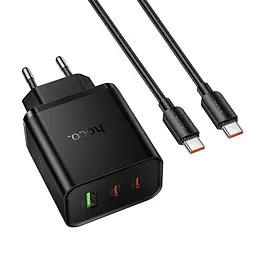 МЗП Hoco N75 Grande 65W QC+PD (1USB-A/2C) + кабель Type-C to Type-C Black - мініатюра 2