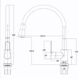 Змішувач для кухні Globus Lux Dolly GLD-0203LA-B01 чорний латунний одноважільний з душовою насадкою для умивальників на стільницю - мініатюра 8