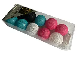 Гирлянда тайская Cotton Balls 10 led, длина 180см на батарейках АА