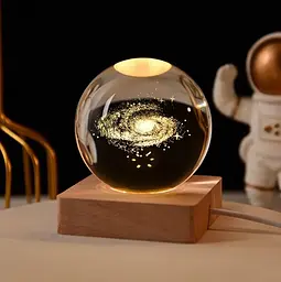 Нічник кришталева куля 3D світильник "Зоряна Галактика" круглий на дерев'яній підставці 6см від USB UKC - мініатюра 5