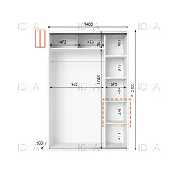 Шафа-купе Idea серія 5 140 x 60 x 210 см Білий Дзеркало - мініатюра 2