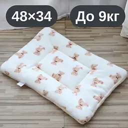 М’який плюшевий килимок-лежанка для котів та собак, теплий двосторонній матрацик, 48×34, до 9 кг, білий з ведмедиками KT8001102