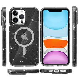 Чохол TPU Galaxy Sparkle (MagFit) для Apple iPhone 13 Pro Max (6.7) Black+Glitter - мініатюра 2