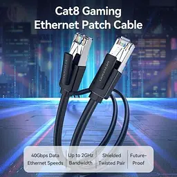 Патч-корд 1м, S/FTP cat 8 RJ-45 black Vention (IKKBF) - мініатюра 2