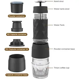 Портативна кавоварка Biolomix Espresso Machine HS-8439 для капсул і меленої кави чорна - мініатюра 7