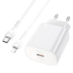 Мережевий зарядний пристрій Hoco N22 Type-C PD 25W білий + кабель Type-C to Lightning - мініатюра 4