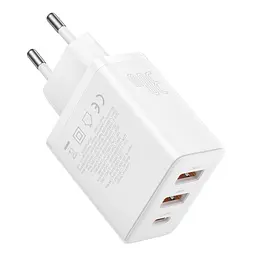 Зарядний пристрій адаптер живлення на 3 порти Baseus Cube GaN5 2U+C 30 W білий