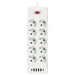 Мережевий фільтр-подовжувач Voltronic F35U, 10 розеток EU + 4xUSB + 2xPD, 2 м, 3х0,75 мм, 2500 Вт, White - мініатюра 1