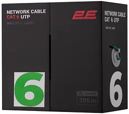 Кабель вита пара CAT 6 U-UTP 305м AWG 23/1 LSZH-1 зелений 2E teh0018331