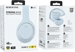 Бездротова стерео гарнітура Borofone BO26, BT5.3, AUX, TF, 350mAh, 40h, Blue - мініатюра 3