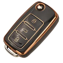 Чохол ключа Volkswagen Bora 2008-2018 рр. чорний+золото TPU - мініатюра 2