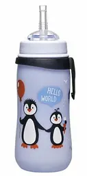 Поїльник з трубочкою Nip Straw Cup Пінгвіни, 330 мл, світло-блакитний (35067) - мініатюра 2
